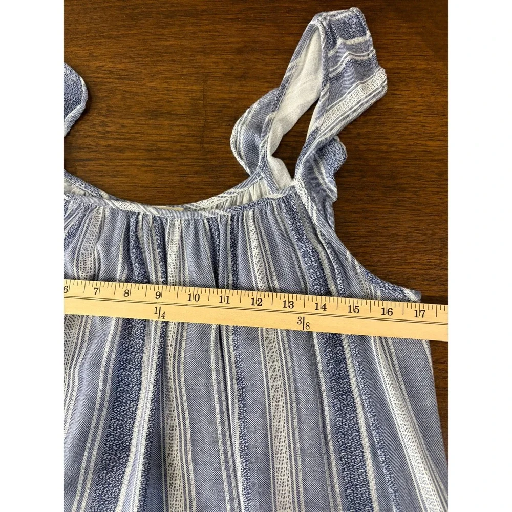Ecothreads Womens Tiered Midi Dress M Blue Striped Ruffle Sleeve Boho Sundress